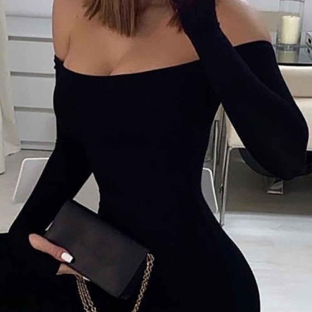 Off Shoulder Long Sleeve Skinny Long Pants Jumpsuit with Long Sleeves